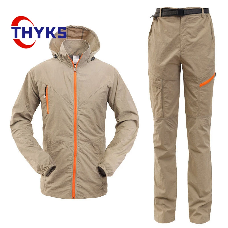 Men's Quick Drying Set Outdoor Sports Hoodie Cloth Solid Color UV Resistant Casual Comfortable Breathable Mountain Climbing Suit