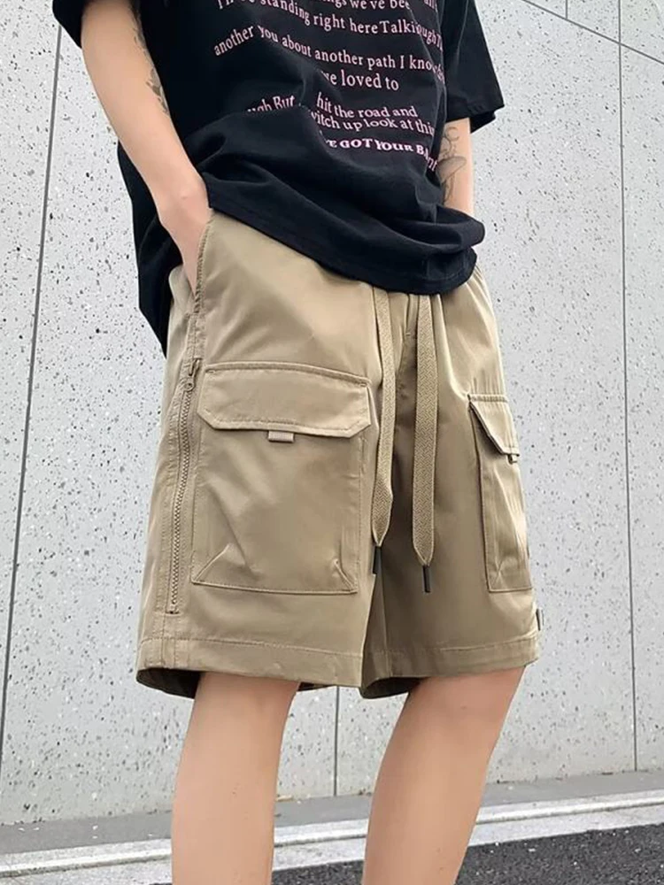 

Мужские летние модные однотонные прямые шорты в стиле ретро, модель G111, с множеством карманов, мужские свободные повседневные короткие брюки, 2024