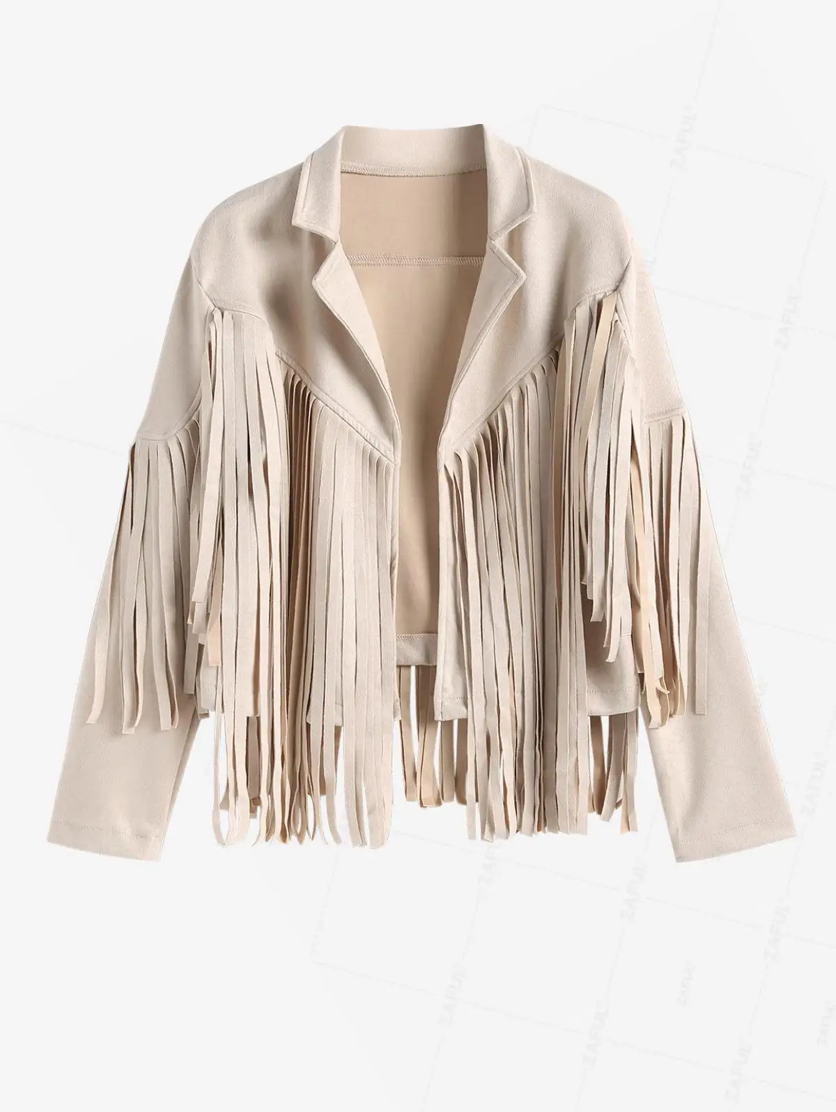 

ZAFUL Women's Daily Western Style Solid Color Fringed Design Lapel Faux Suede Short Jacket