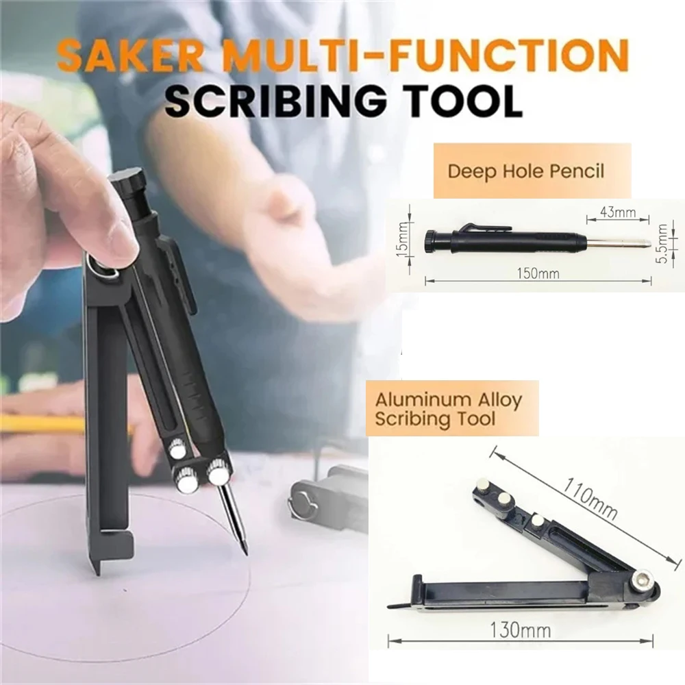 Multi Function Scribing Tool com furo profundo, carpintaria, grafite, medição de linha, ferramentas manuais, lápis, calibre de contorno