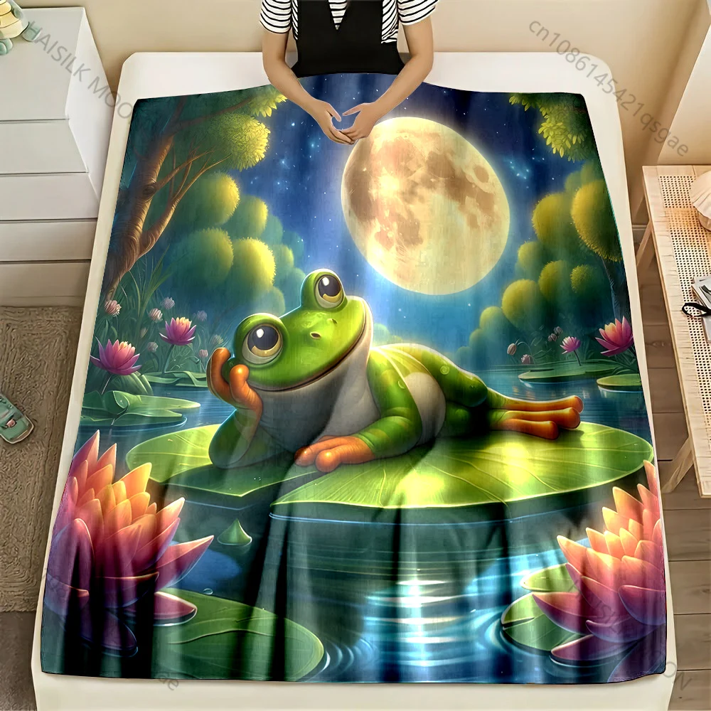 

Multi-size Frog on Lily Pad Pattern Blanket Flannel Material Soft Warm for All Seasons, Home Outdoor Camping Picnics RV