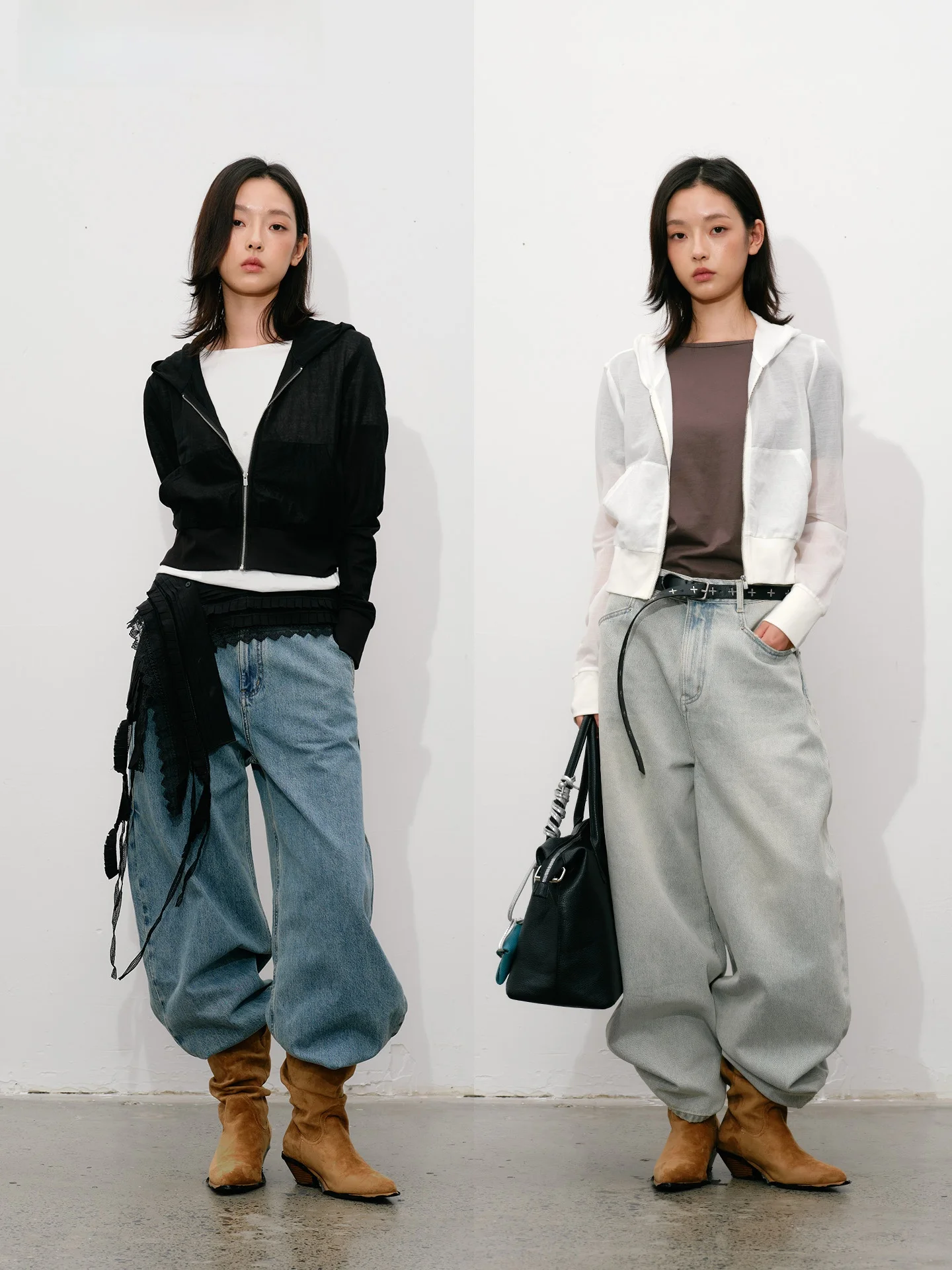 

Asilike Glossy Hooded Thin Jaet Outdoor Commute Top Zipper High-End Casual Loose ort Jaet Neutral Cotton Blend