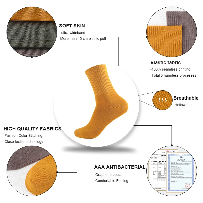 MiiOW 5 Pairs Men's Mid-Calf Socks Comfortable Cotton Business Leisure Socks with Colorful Sports Style Classic Mid Tube Socks