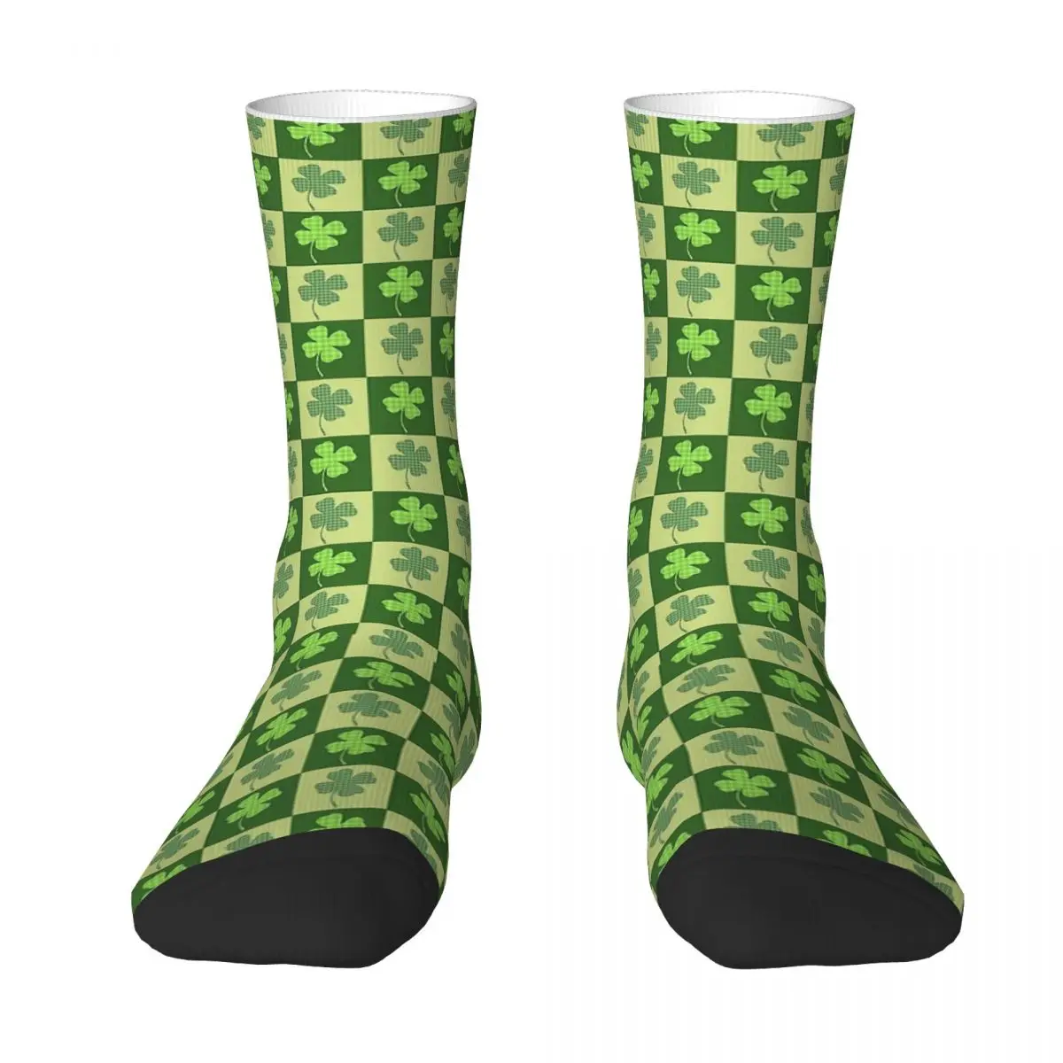 Shamrock Checkerboard Pattern Saint Patrick's Day Unisex Winter Socks Warm Fun printing Socks Street Style Crazy Sock