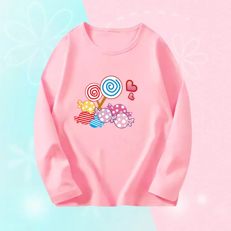 3~14Y Girl Shirt Candy Lollipop Sweet T Shirts Kids Outfit Top Baby Girl Cute Autumn Clothes Long Sleeve T-shirts Child Clothing