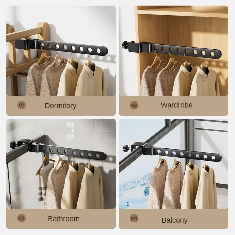 Foldable Rotatable Black Clothes Rack Clothes Hangers Wall Mounted Hanger Drying Rack