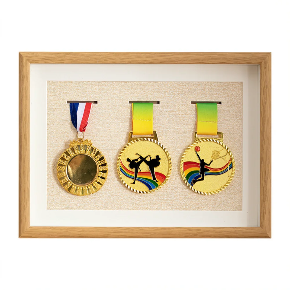 Wooden Medal Display Frame Shadow Box For Marathon Running Awards Ribbon Holder Desktop Wall Hanging Decor Organizer Case