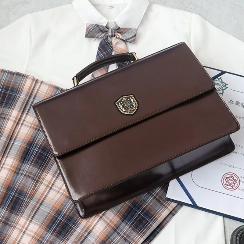 PU Brown Lolita Girls Japanese Handbags Transparent Pocket JK Uniform Student Messenger Bag Y2k Original Harajuku Square Itabags