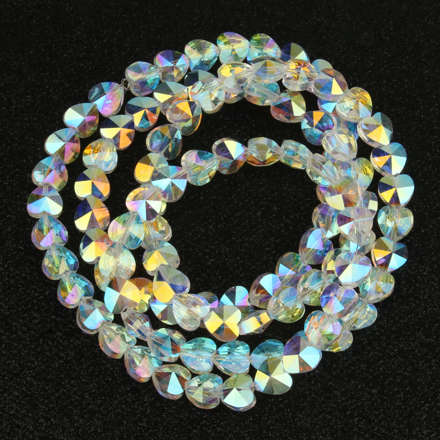 30pcs AB Color Transparent Heart Glass Crystal Bead Spacer Loose Beads for DIY Bracelet Jewelry Making 15inch 11x8mm