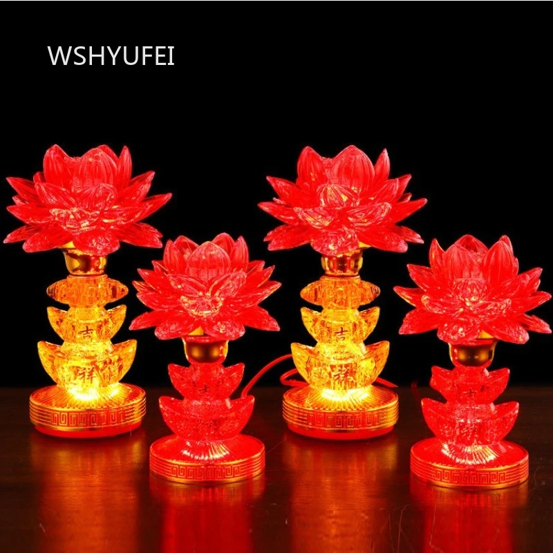 LED Lotus Lamp The Buddhist Temple Enshrines The Ever Burning Lamp Household Wealth Attraction Plug in Electric Flower Lamp