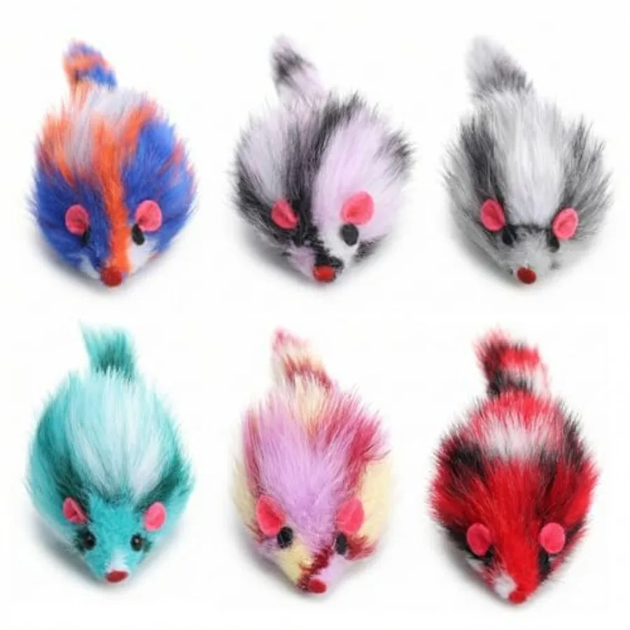

6 PCS Furry Cat Mouse Toy Mouse Toys for Cats Gradient Color Kitten Interactive Toy 3.1" Realistic Furry Rattle Mouses Cat Toys