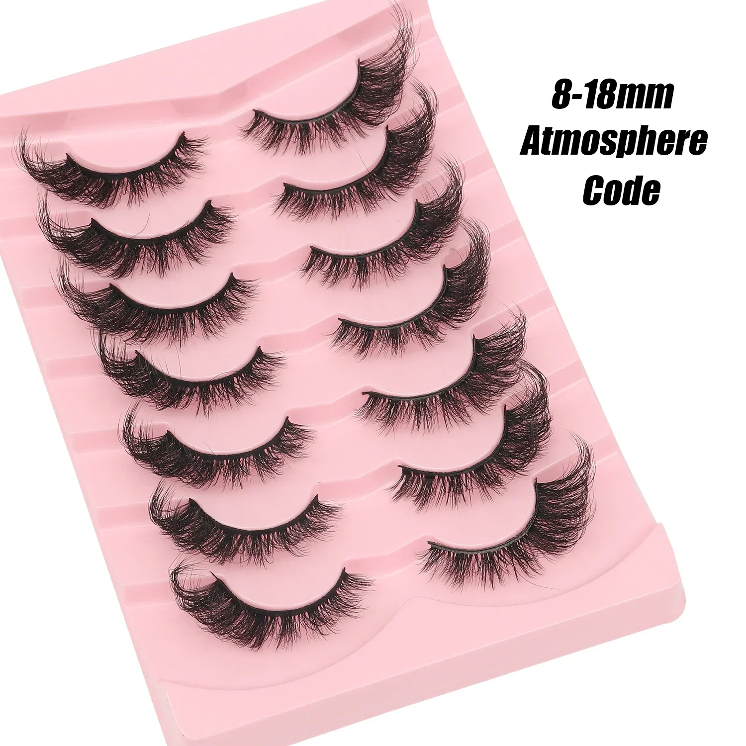 7 Pairs Fluffy Strip False Eyelashes 8‑18mm Mixed Length Faux Mink Voluminous Reusable Fake Lashes For Women Makeup