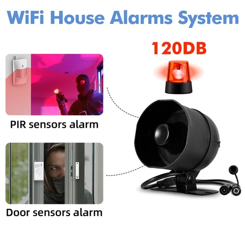 Imagen 2 del producto KERUI-sistema de alarma de sirena de 120db, Kit de alarma con altavoz inteligente WiFi Tuya con Sensor de movimiento, Sensor de puerta para protección de seguridad del hogar