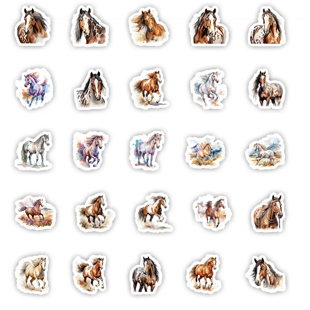 10/30/50pcs Cute Cartoon Watercolor Horse Stickers Funny Kids Decals Toy Phone Case Scrapbook Suitcase Animals Graffiti Sticker