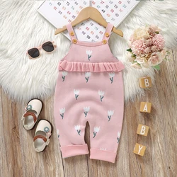 Girl Baby Rompers Knitted Newborn Kid Jumpsuit Sleeveless Infant Children Clothes Fashion Ruffles Pink Cute Tulip Sling Overalls