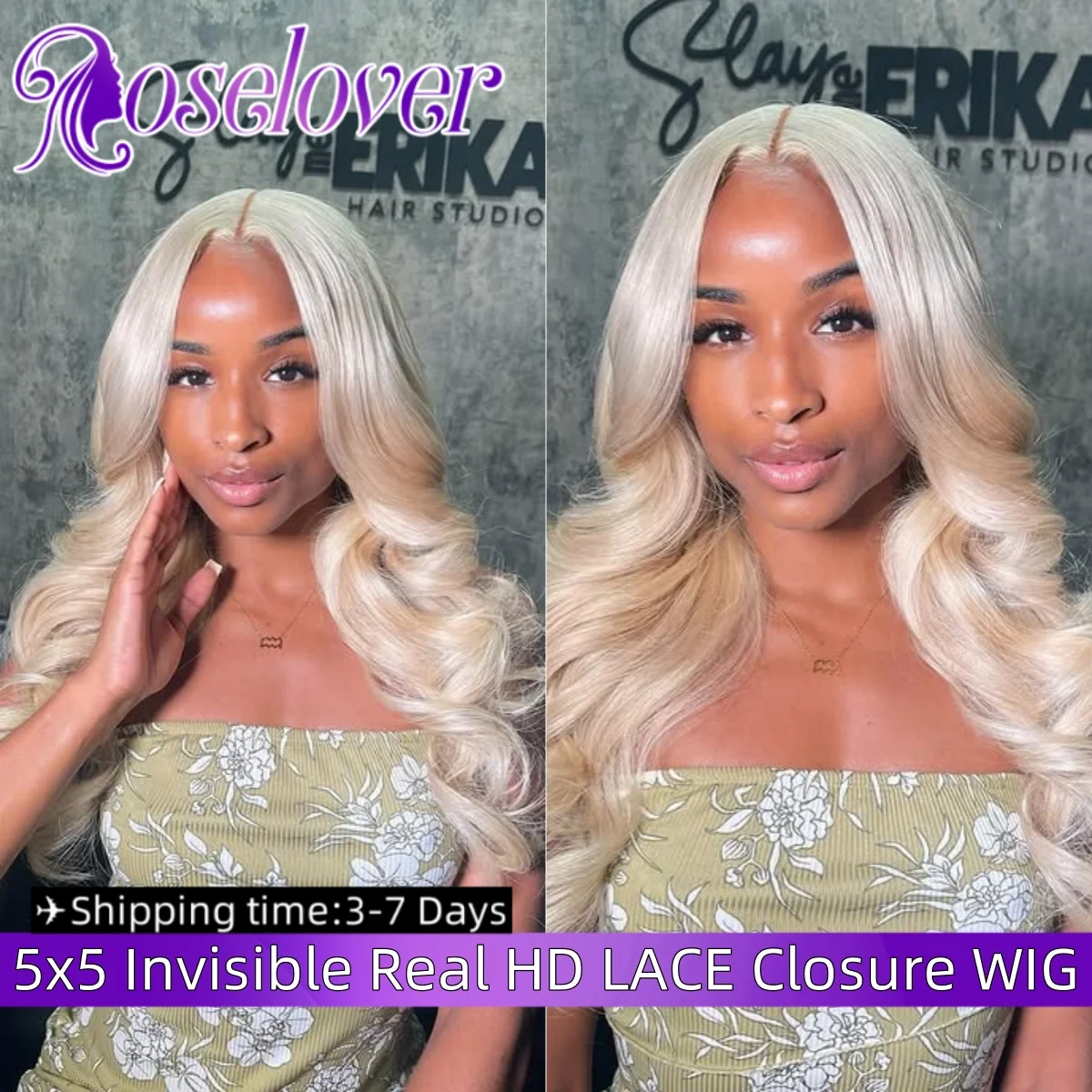 

ROSELOVER 5X5 Invisible Real HD LACE Closure Wig Blonde 613 Wear and GO Glueless Skinlike Body Wave Wig 250% Density Human Hair