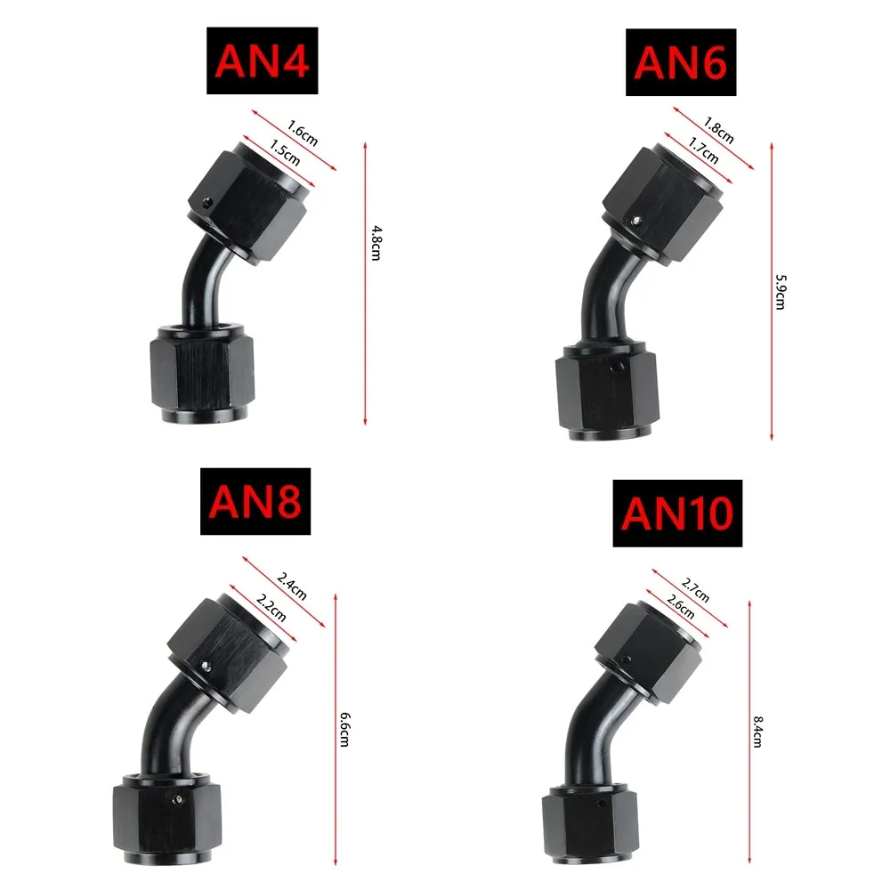 Universal 45 Degree Adapter AN4 AN6 AN8 AN10 Female to AN4 AN6 AN8 AN10 Female Aluminum Hydraulic Hose Elbow Fittings TF-1091 