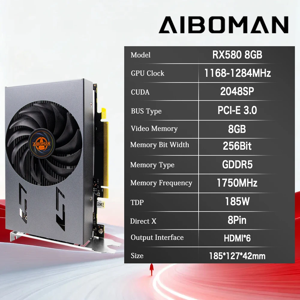 AIBOMAN RX580 8G Multi-Screen Graphics Card Supports simultaneous display of 6 screens Gaming Office high performance