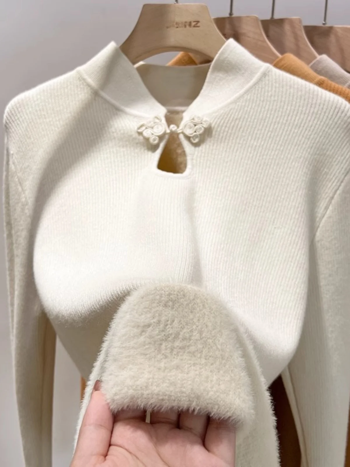 

Вязаное длинное пальто ort Sve на меховой подкладке, женский свитер, теплый свитер для поездок на работу, корейская модная внутренняя одежда на осень-зиму