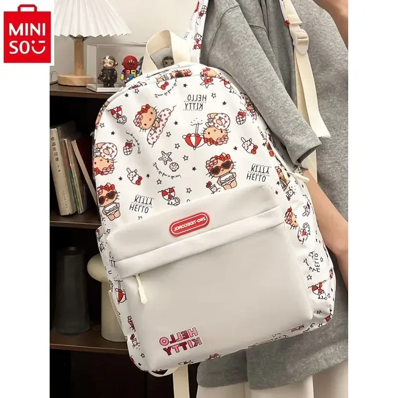 MINISO 2024 New Hello Kitty Cartoon Large Capacity Backpack Student High Quality Lightweight Storage Backpack