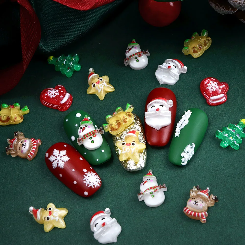 30pcs Kawaii Exquisite Snowman Tree Nail Decorations Bell Elk Christmas Cartoon Resin Novelty Nail Art Accessories