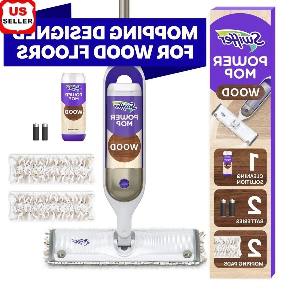 

Набор для чистки древесины Power Mop с быстросохнущими подушечками для швабры с ароматом лимона и батарейками для паркетных полов