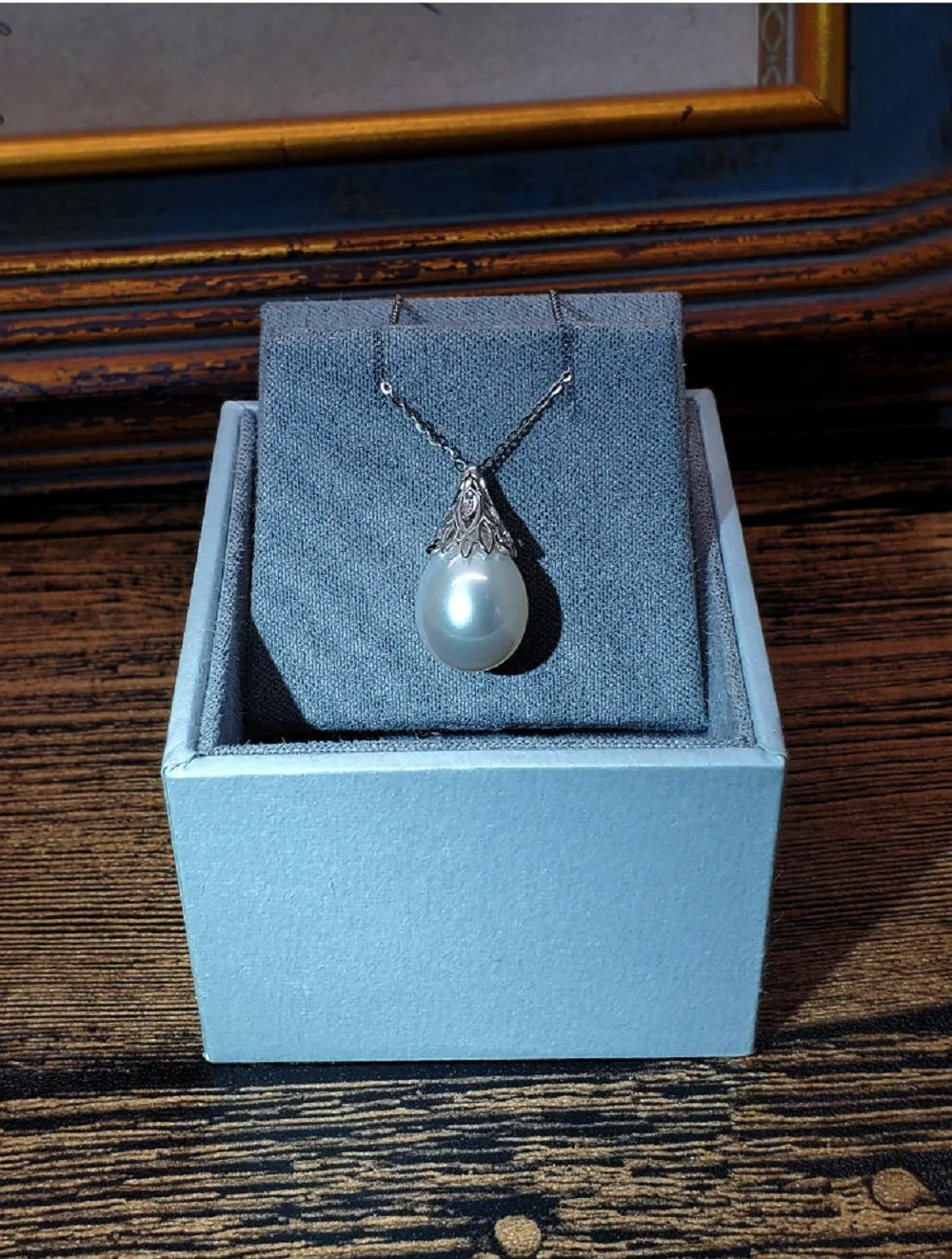 New AAA10-12mm Natural Drop shaped Pearl Pendant 925s/18in