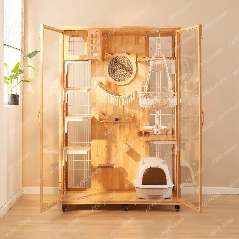 LCat villa solid wood cat house climbing frame integrated luxury indoor cat cabinet panoramic view