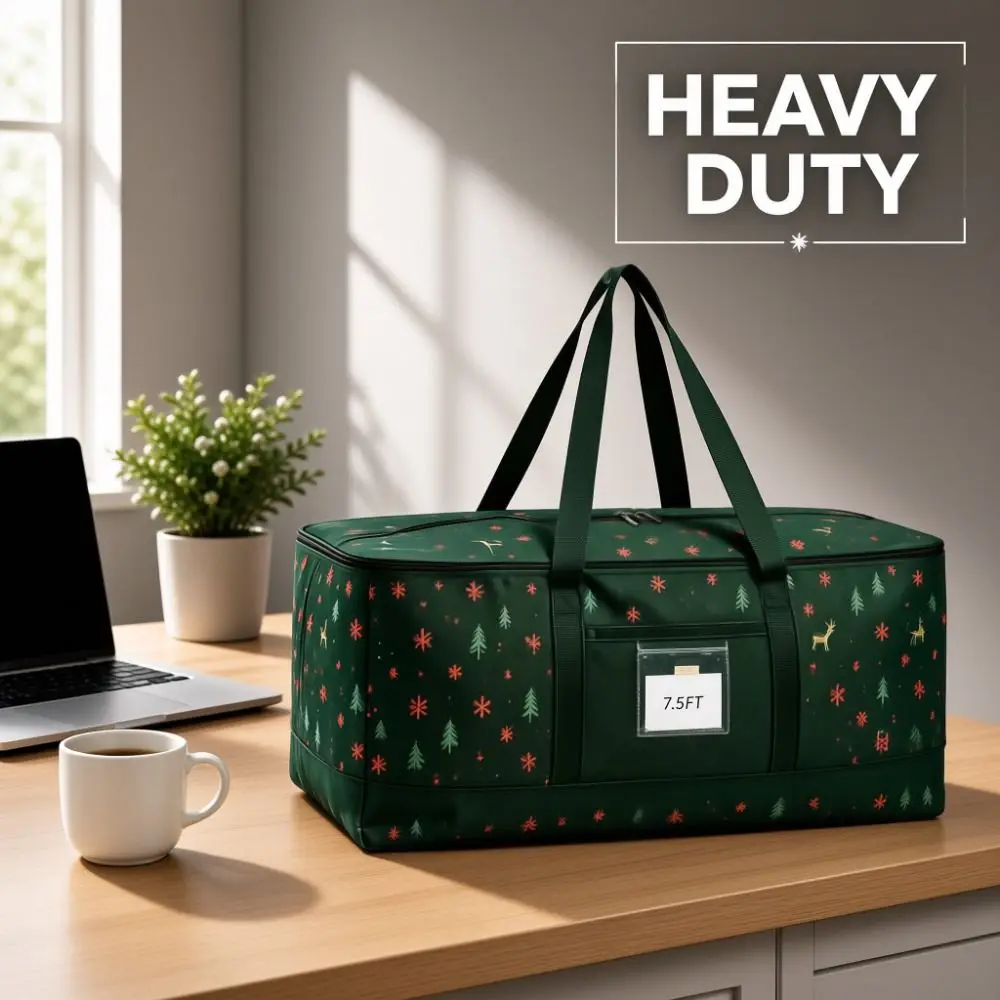 E2 Oxford Cloth Christmas Tree Storage Bag Cartoon Print Large Capacity Christmas Organizer Bag Xmas Storage Bag Lights Wreath