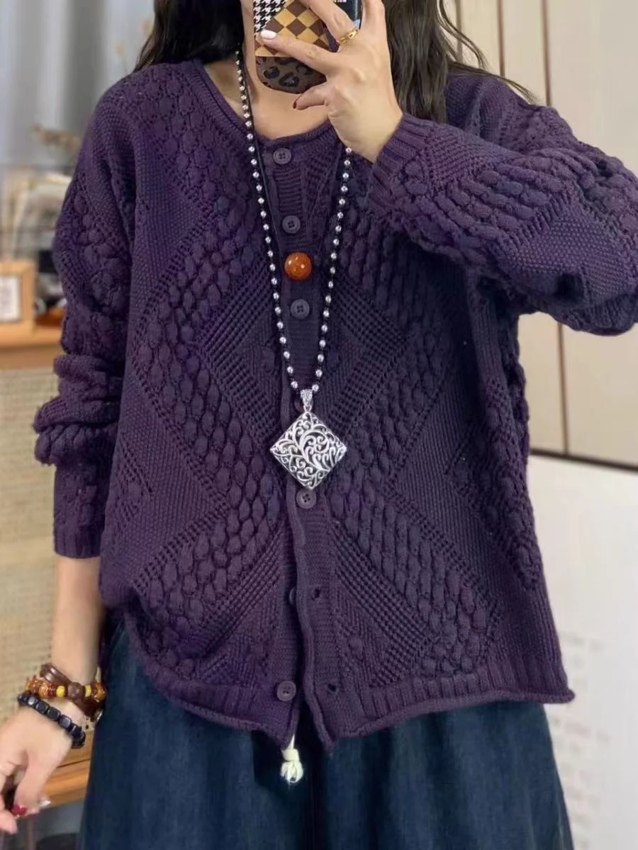 เสื้อคาร์ดิแกนถักทรงกลมแบบเรโทรสำหรับผู้หญิง ทรงหลวม สไตล์ลำลอง แขนยาว เสื้อสเวตเตอร์แฟชั่น ทันสมัย สำหรับฤดูใบไม้ร่วง สีใหม่