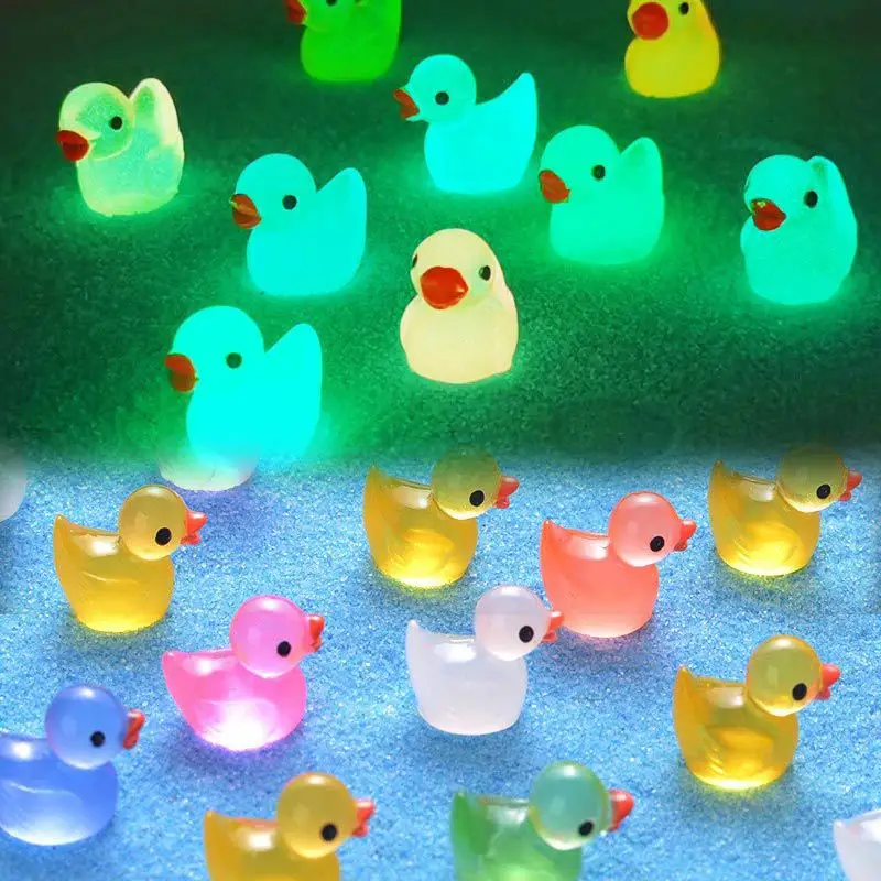 20Pcs Cute Glow-in-the-dark Duckling Toy Model Micro Landscape Small Ornaments Cartoon 3D Three-dimensional Resin Crafts