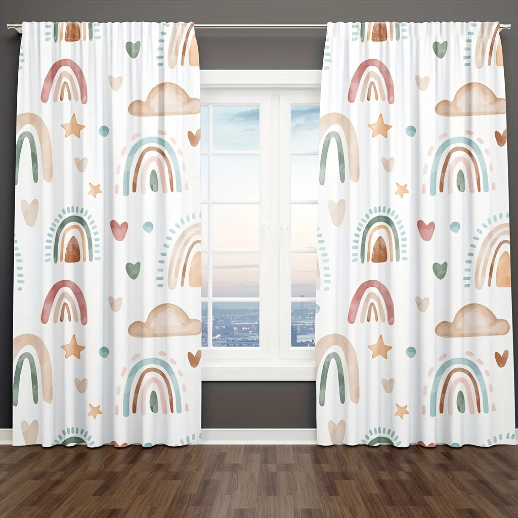 

2Pcs Curtains Boho Watercolor Arch Girls Cartoon Pastel Window Drapes for Bedroom Living Room Decoration Window Treatment.