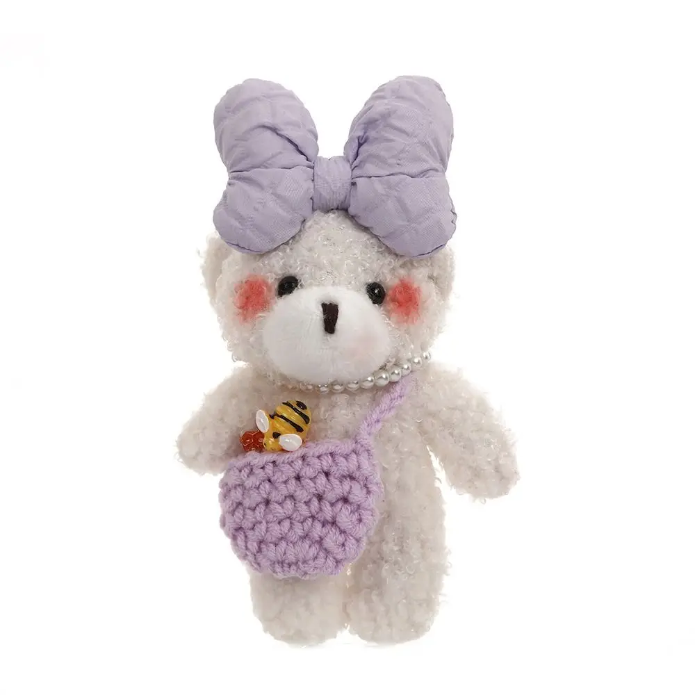 Chaveiro de Urso Peludo com Laço, Acessório de Bolsa, Pingente de Urso de Pelúcia Kawaii, Brinquedo de Urso de Pelúcia Macio de 12cm, Decoração para Mochila