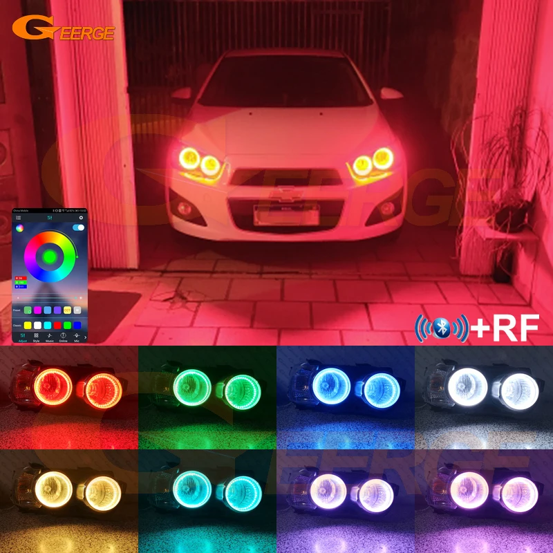 Dla Chevrolet AVEO Sonic T300 RF Remote Bluetooth-Compatible APP Multi-Color Ultra Bright RGB LED Angel Eyes Kit Halo Rings
