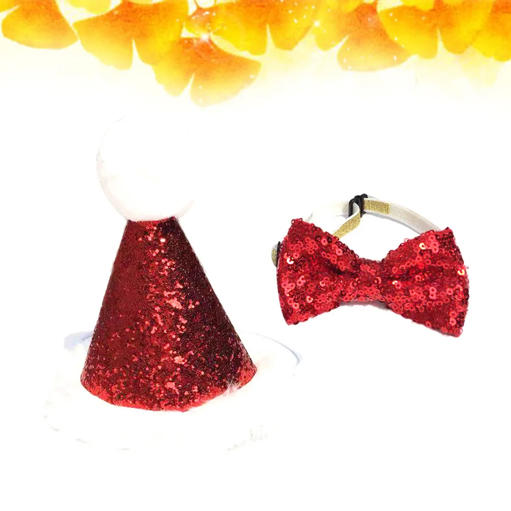 2Pcs Pet Party Hat and Tie Christmas Tricorne Costume for Dogs Puppies Soft Comfortable Photo Prop Daily Wear Parade Birthday