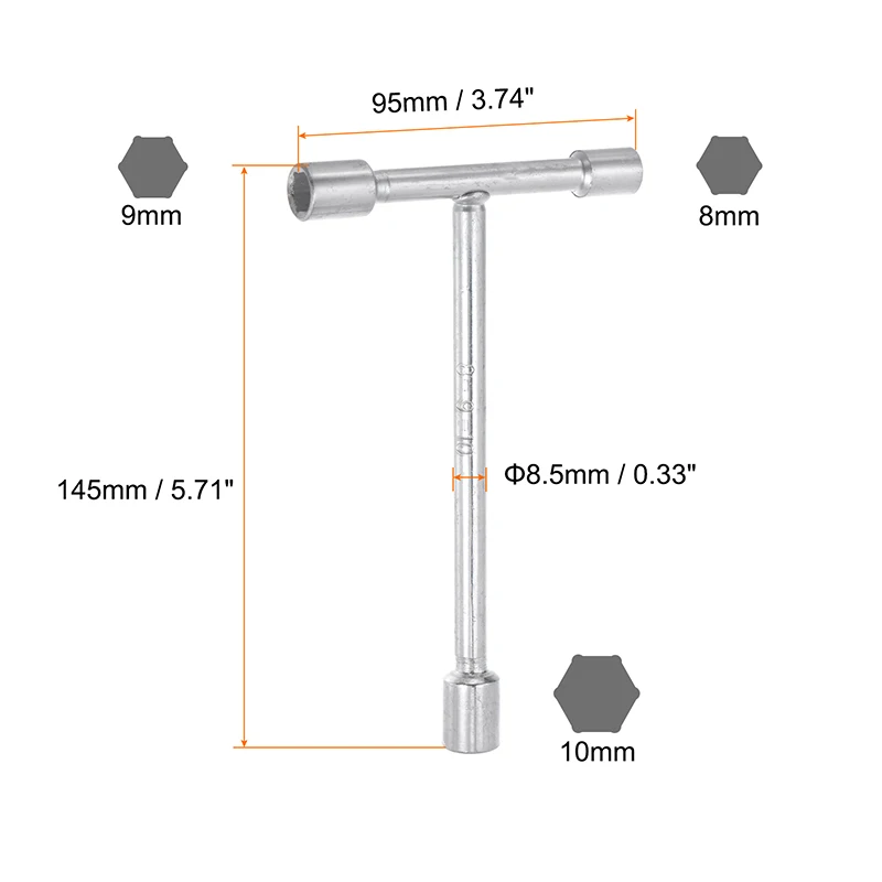 Uxcell T Handle Bicycle 3 Way Wrench 8mm 9mm 10mm 12mm 14mm 17mm 19mm Socket Spanner for Cycling Repair Wrenches Hand Tools