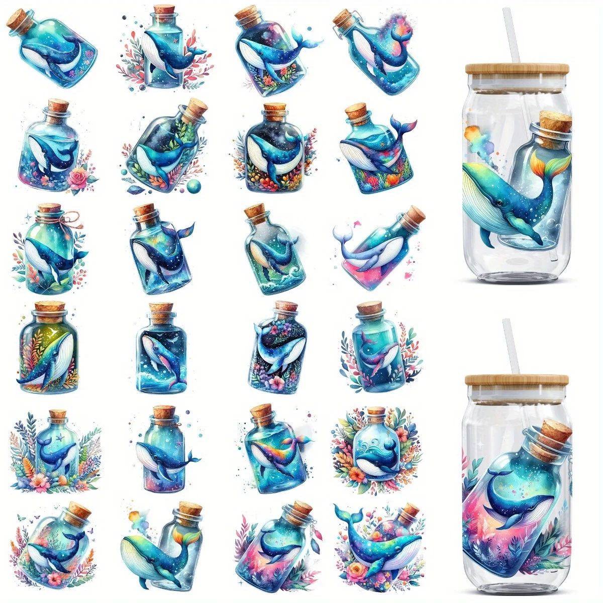 24PCS/SET Blue Ocean Drifting Bottle DIY Light Beigeny Tumblers Wrap Decorative Transfer Paper