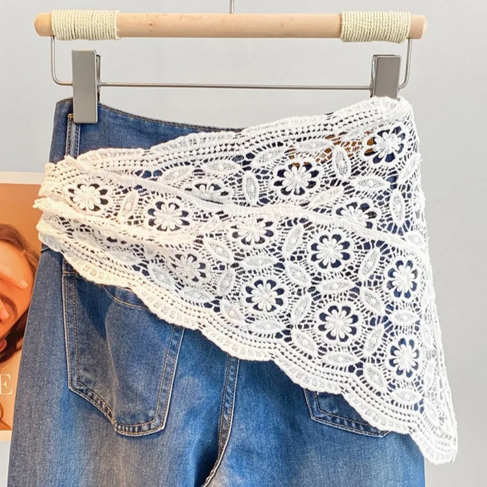 Trendy Lace Trim Fart Curtain Hollowed-out Pretty Mini Skirt Slim Fit Y2K Apron Wrap Skirt Women