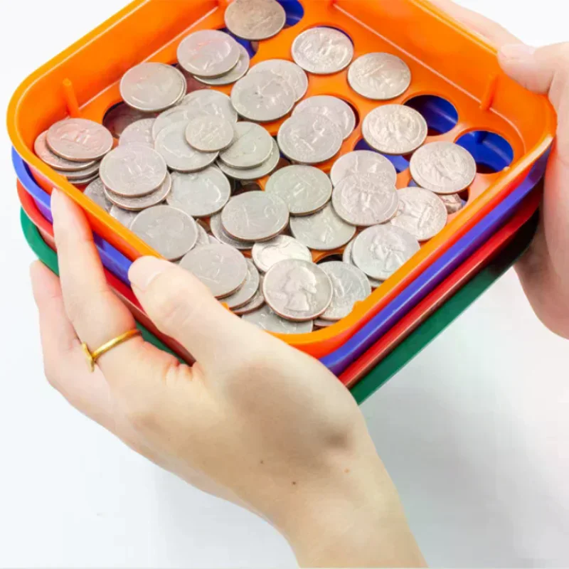 1Set 4 Color-Coded Coin Sorting Trays, Colored Coin Sorter Trays And Coin Counter For Sorting Coins