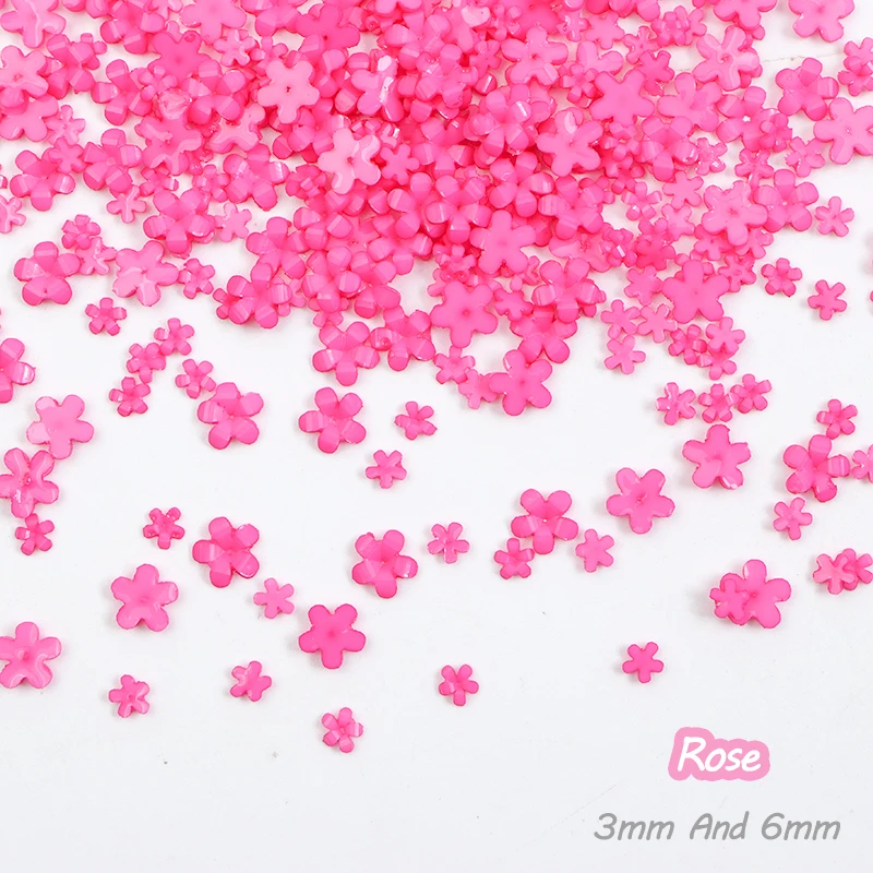 Beautiful Solid Color Resin Flatback Flower 3MM And 6MM Nail Art Rhinestone Diamond DIY Manicure Accessory 500Pcs