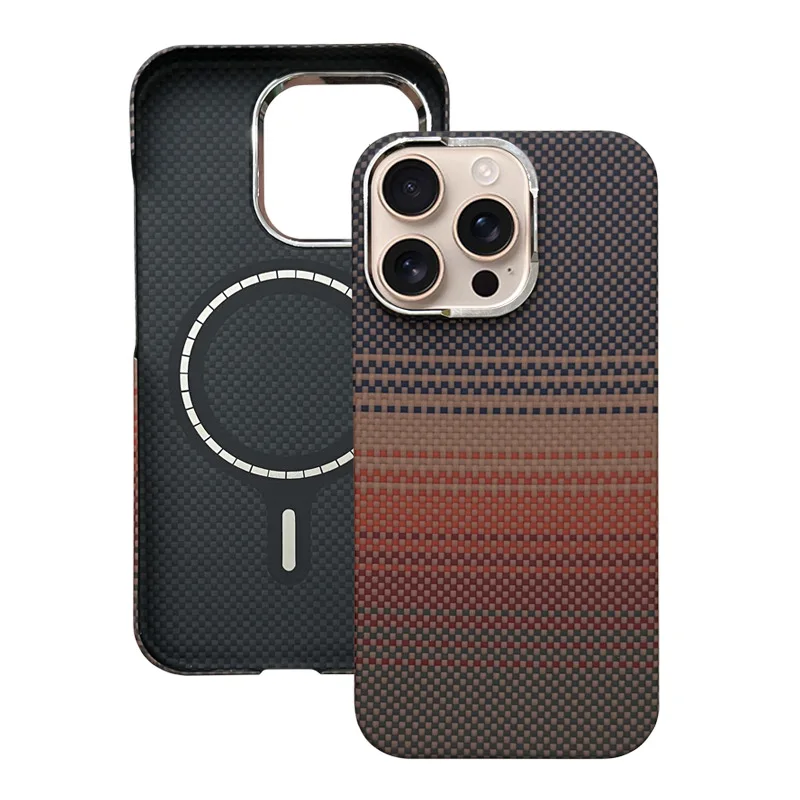

Magnetic carbon fiber case for iPhone 14 15 16 Pro Max Silm real Aramid Carbon Fiber metal lens protection cover ForMagsafe Capa