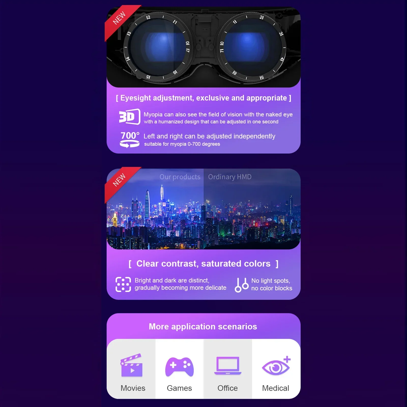 2026 E812 نظارات فيديو محمولة ثلاثية الأبعاد مثبتة على الرأس مع مدخل HD ثلاثي الأبعاد يستخدم في وحدة تحكم ألعاب PS4 PS5 Real