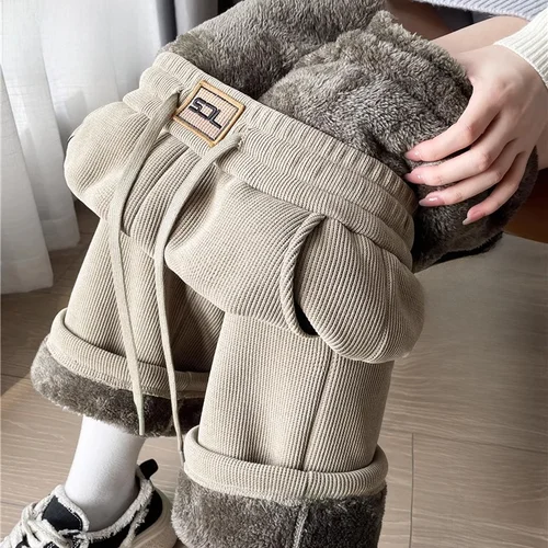 두꺼운 와이드 팬츠 여성용 가을 겨울 두꺼운 양털 코듀로이 스트레이트 와이드 팬츠 넓은 바지 여성용 팬츠 