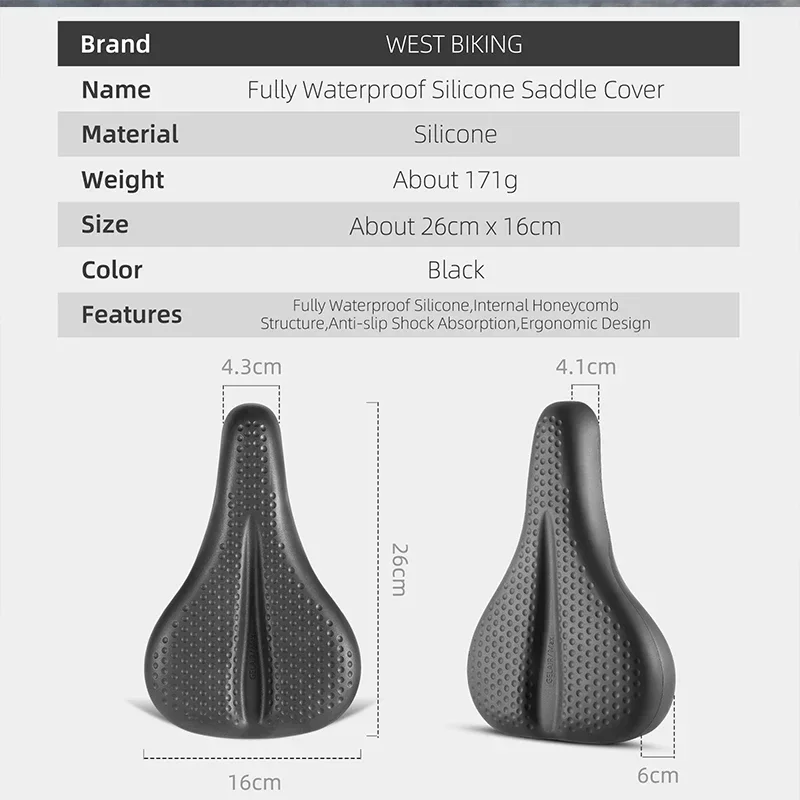 غرب ركوب الدراجات غطاء سرج سيليكون كامل مقاوم للماء هيكل ممتص للصدمات على شكل قرص العسل وسادة ناعمة غطاء مقعد مضاد للانزلاق