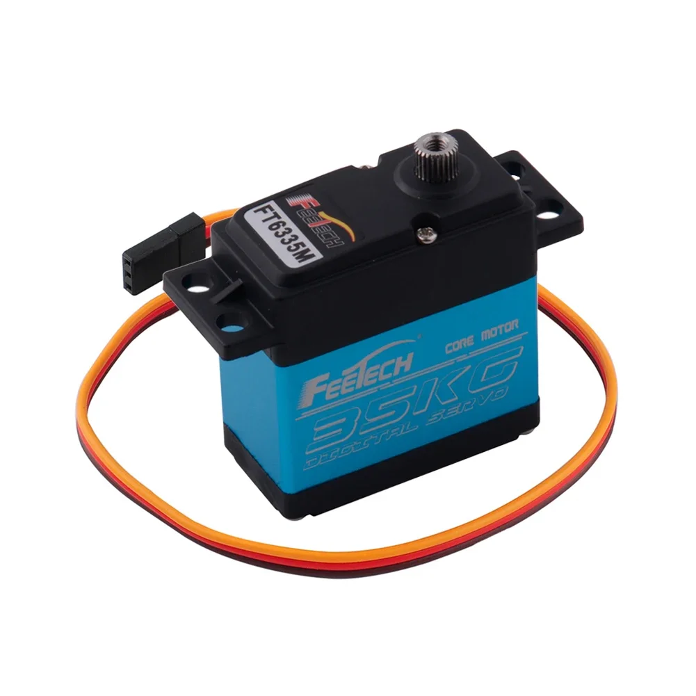 DIYmall 1/2/4 pièces Feetech 7.4V 35KG FT6335M servomoteur numérique 360 degrés servo à engrenages en alliage d'aluminium bleu avec bras en métal