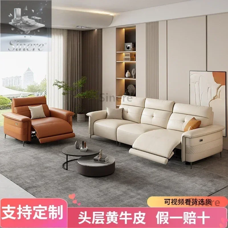 

Мебель Фошань, электрический кожаный диван, кремовый стиль, гостиная, прямой ряд, первый слой воловьей кожи, итальянский минималистичный функциональный диван