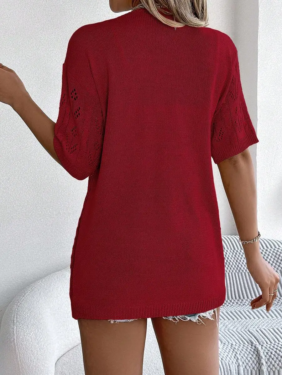 

Lightweight Solid Color Hollow Out Knit Cardigan Sweater Casual Spring Summer