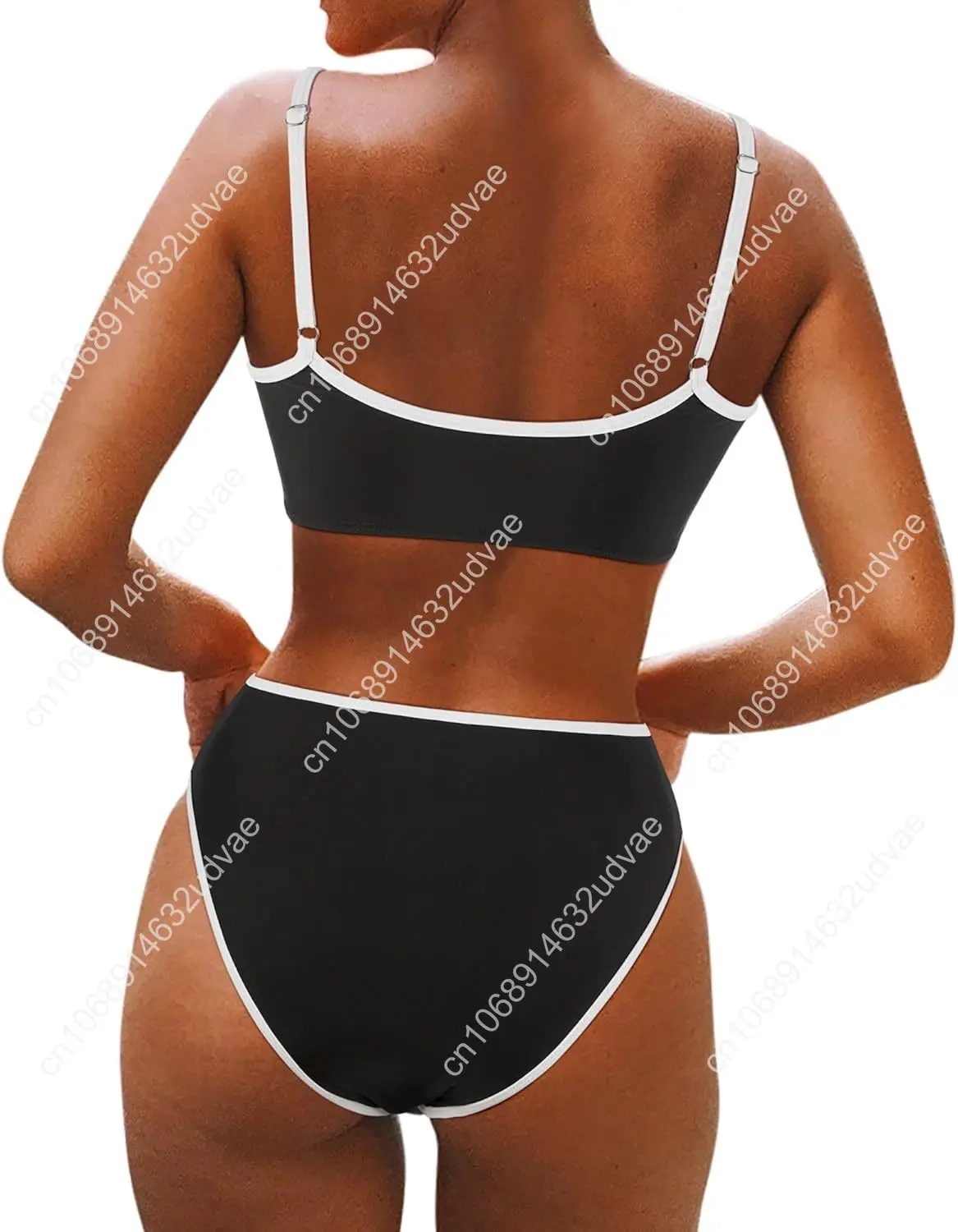 Women High Waisted 2 Piece Bikini Set Cheeky High Cut Bandeau Swimsuit