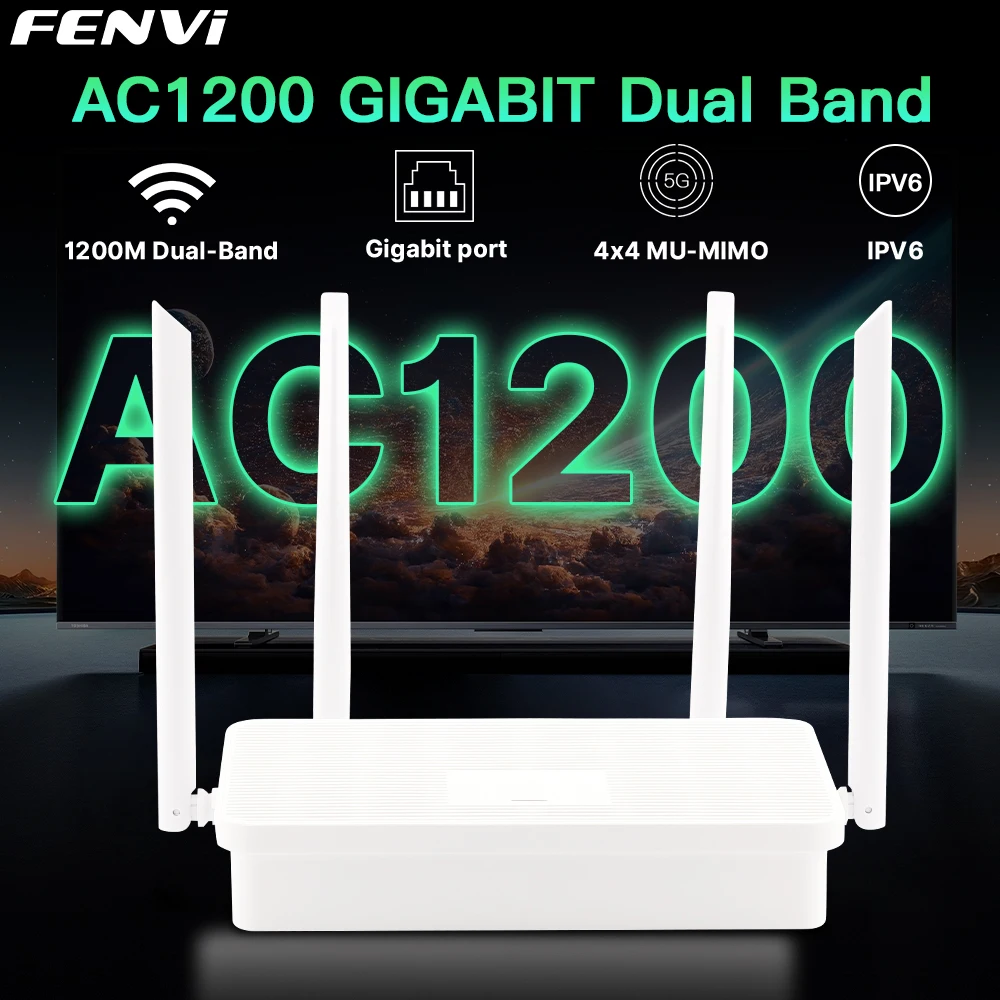 FENVI AC1200 Gigabit WIFI Wireless Router 2.4G/5G 802.11ac 1200Mbps Wireless Network WiFi Repeater 4x5 dBi Antennas