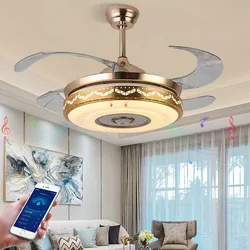 110V 220V Invisible Music Bluetooth Ceiling Fans With Light 42 Inch Gold Fan Lamp Remote Control APP RGB Color Light Fans